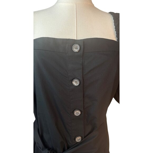 2/$30 J.Crew M Black Midi Dress Puff Sleeves & Button Front With Wide Sash - Picture 11 of 15